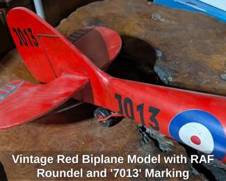 Vintage Red Biplane Model with RAF Roundel and  Marking
