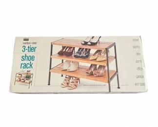 Seville Tier Bamboo and Steel Shoe Rack