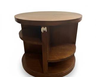 Vintage Art Deco Style Drum Side Table with Shelves