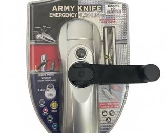 Army Knife Emergency Flashlight with Hand Crank Charger and Compass