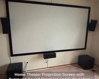 Home Theater Projection Screen with Surround Sound Speakers and Subwoofers