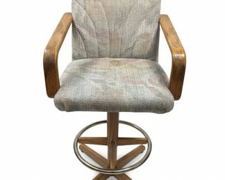 Vintage Chromcraft Swivel Bar Stool with Upholstered Seat and Wood Arms