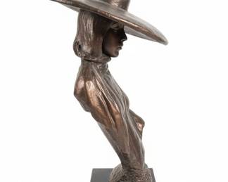 Bronze Bust of a Woman in a WideBrimmed Hat by Austin Productions fourth image