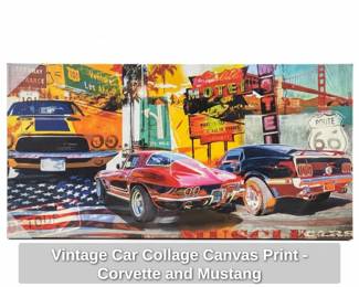 Vintage Car Collage Canvas Print  Corvette and Mustang