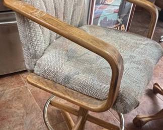Vintage Chromcraft Swivel Bar Stool with Upholstered Seat and Wood Arms third image