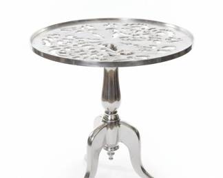 Polished Aluminum Garden Side Table with Cutout Design