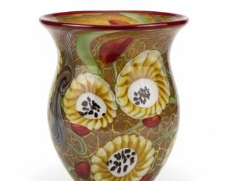 Murano Art Glass Vase with Floral Appliqus second image