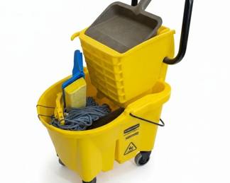 Rubbermaid WaveBrake Commercial Cleaning Cart with Mop Bucket and Wringer