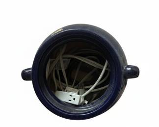 Blue Ceramic Pot with Power Strip and Cords