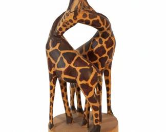 Carved Wooden Giraffe Family Figurine