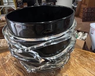 Murano Art Glass Black Bowl with Clear Overlay