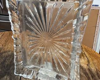 Cut Crystal Rectangular Tray with Sunburst and Fan Pattern