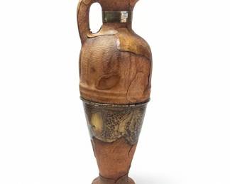 Large Decorative Vase with Leatherlike Finish and Metal Accents