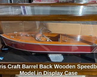 Chris Craft Barrel Back Wooden Speedboat Model in Display Case