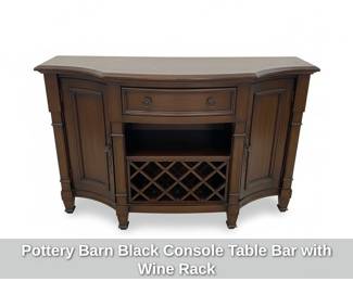 Pottery Barn Black Console Table Bar with Wine Rack
