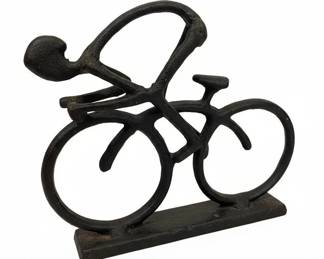Cast Iron Couple with Bicycle Figurine