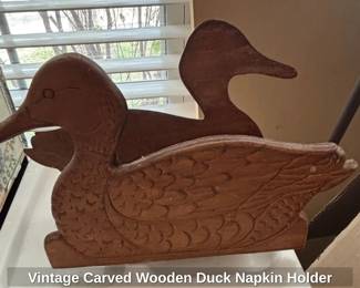 Vintage Carved Wooden Duck Napkin Holder