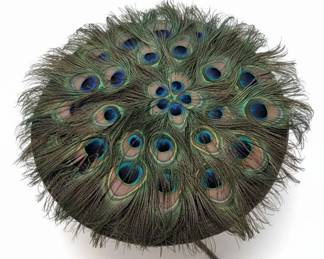 Peacock Feather Round Ottoman or Stool
