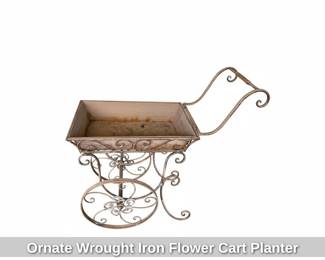 Ornate Wrought Iron Flower Cart Planter