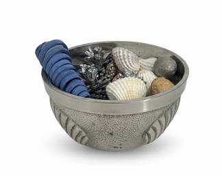 Vintage Seagull Pewter Potpourri Bowl with Seashells and Pinecones