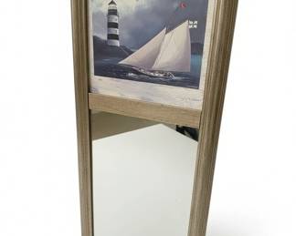Framed Nautical Print of Sailboat and Lighthouse with Mirror