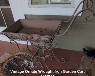 Vintage Ornate Wrought Iron Garden Cart Planter