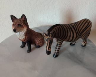 HandPainted Ceramic Fox and Zebra Figurines