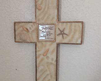 Footprints in the Sand Resin Wall Cross