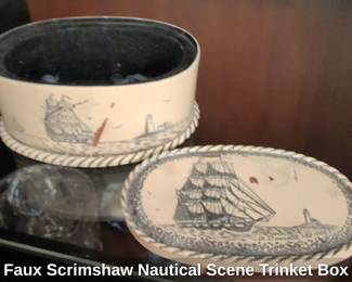 Faux Scrimshaw Nautical Scene Trinket Box second image