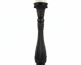 Ornate Black Metal Candlestick with Acanthus Leaf Motif