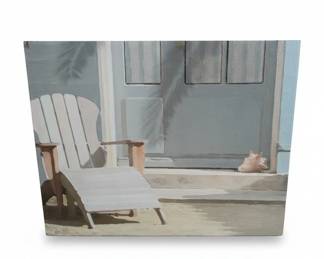 Coastal Scene Painting with Adirondack Chair and Conch Shell