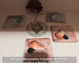 Set of Decorative Coasters with Fruit and Floral Motifs 