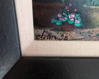 Chan Signed Floral Doorway Oil Painting second image