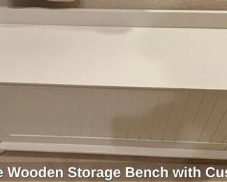 White Wooden Storage Bench with Cushion second image