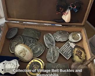 Collection of Vintage Belt Buckles and Memorabilia