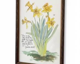 Watercolor Painting of Daffodils with Psalm
