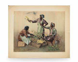 Three Women at Flower Stalls  Lithograph by Elisabeth ONeil Verner