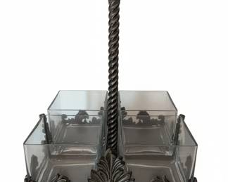 VictorianStyle Metal Caddy with Four Smoked Glass Inserts