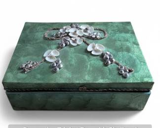 Decorative Trinket Box with Shell and Bead Floral Embellishments