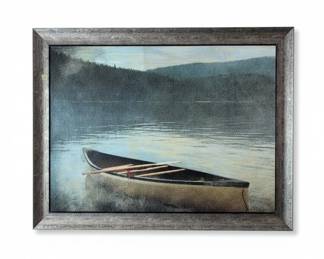 Canoe on Lake Landscape Painting by Roland Kickapoo