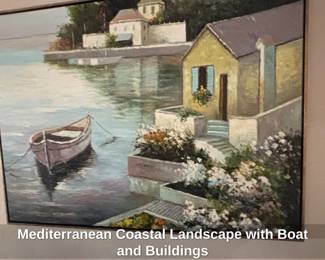 Mediterranean Coastal Landscape with Boat and Buildings second image
