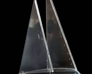 Clear Acrylic Sailboat Sculpture with Marble Base