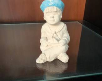 Vintage Unpainted Ceramic Boy Sailor Figurine