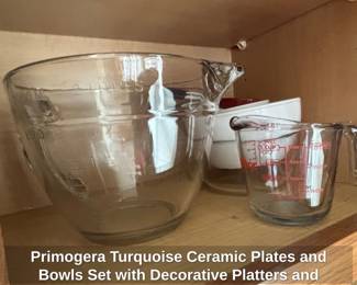 Primogera Turquoise Ceramic Plates and Bowls Set with Decorative Platters and Glassware