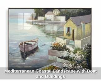 Mediterranean Coastal Landscape with Boat and Buildings