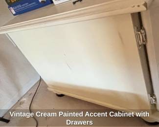Vintage Cream Painted Accent Cabinet with Drawers third image