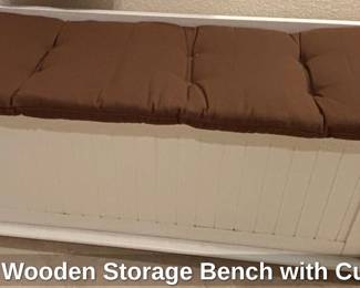 White Wooden Storage Bench with Cushion