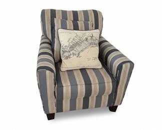 Blue and Beige Striped Rolled Armchair with Map Pillow