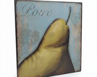 Vintage Folk Art Pear Painting on Wood Panel