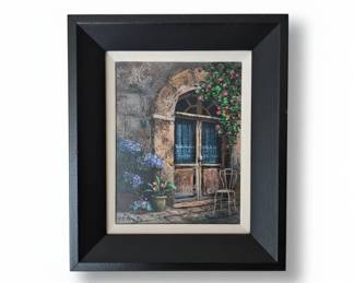 Chan Signed Floral Doorway Oil Painting